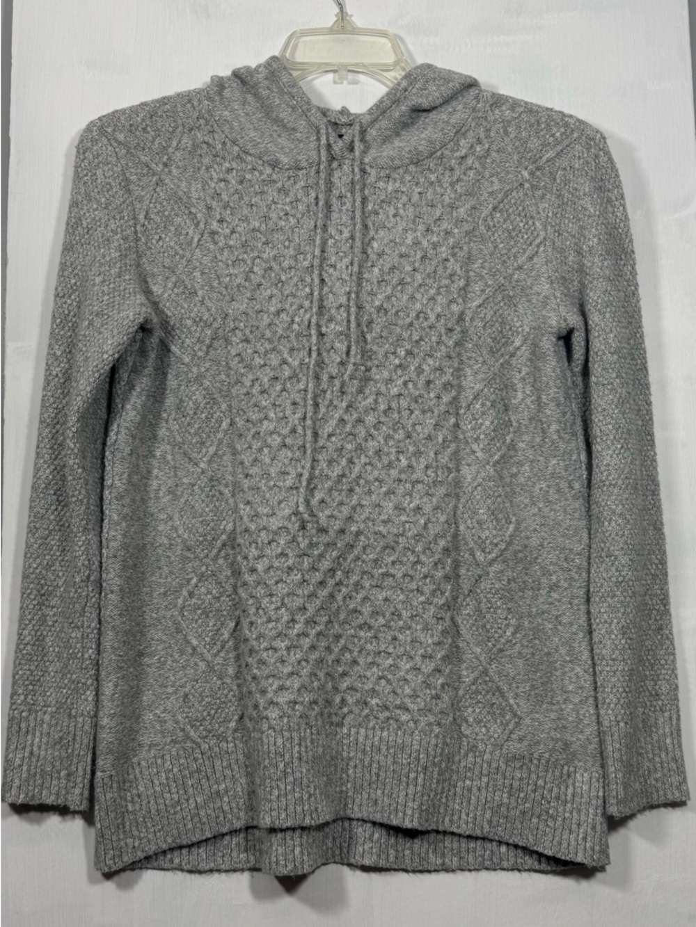 American Eagle Outfitters Gray Cable-Knit Hooded Sweater